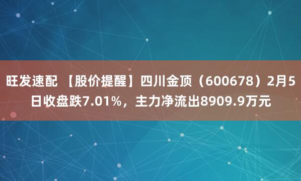 旺发速配 【股价提醒】四川金顶（600678）2月5日收盘跌7.01%，主力净流出8909.9万元